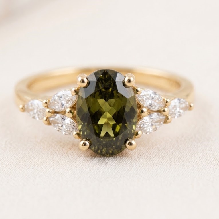 CVD Oval diamond ring with sapphire