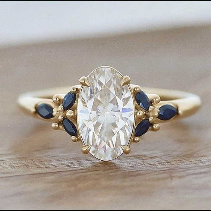 CVD Oval diamond ring with sapphire