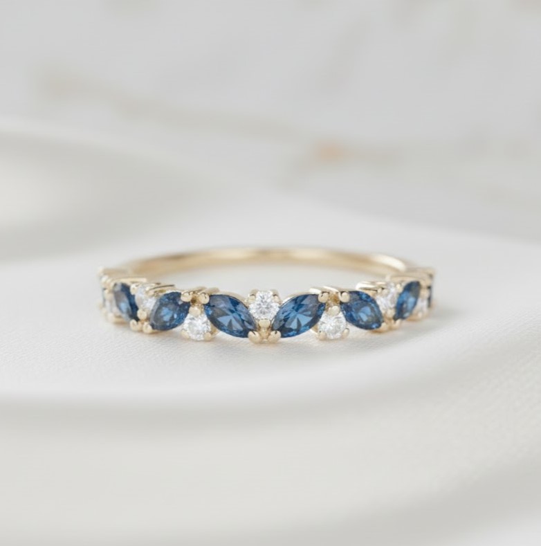 CVD diamonds and Blue Topaz ring